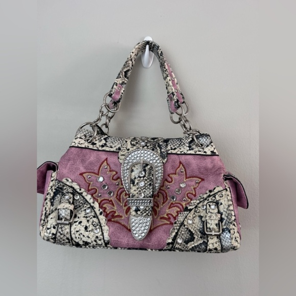 Elegant‎ Pink and Black Embellished Shoulder Bag